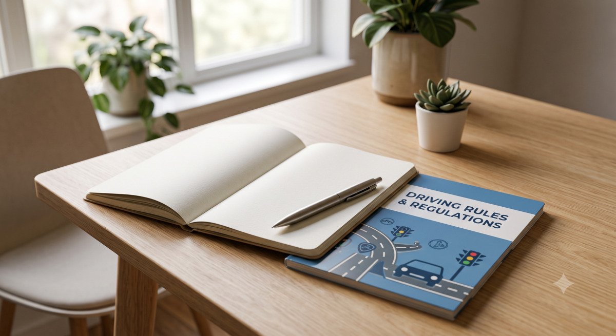 Educational guide concept for driving licence regulations and learner permits